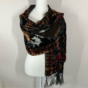 VELVET Burnout Scarf Wrap Fringe Whimsigoth Evening Cocktail Party Festive